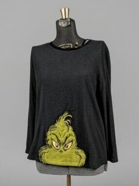 GYH3S Heathered Black Long-Sleeve Tee with Green Grinch Embroidery Size XL